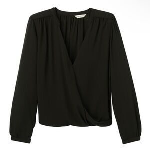 Rebecca Taylor Silk Blouse Long Sleeve Criss Cross Drape V-Neck Black Size 6